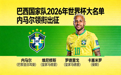 巴西国家队公布2026年世界杯大名单，球星内马尔领衔出征